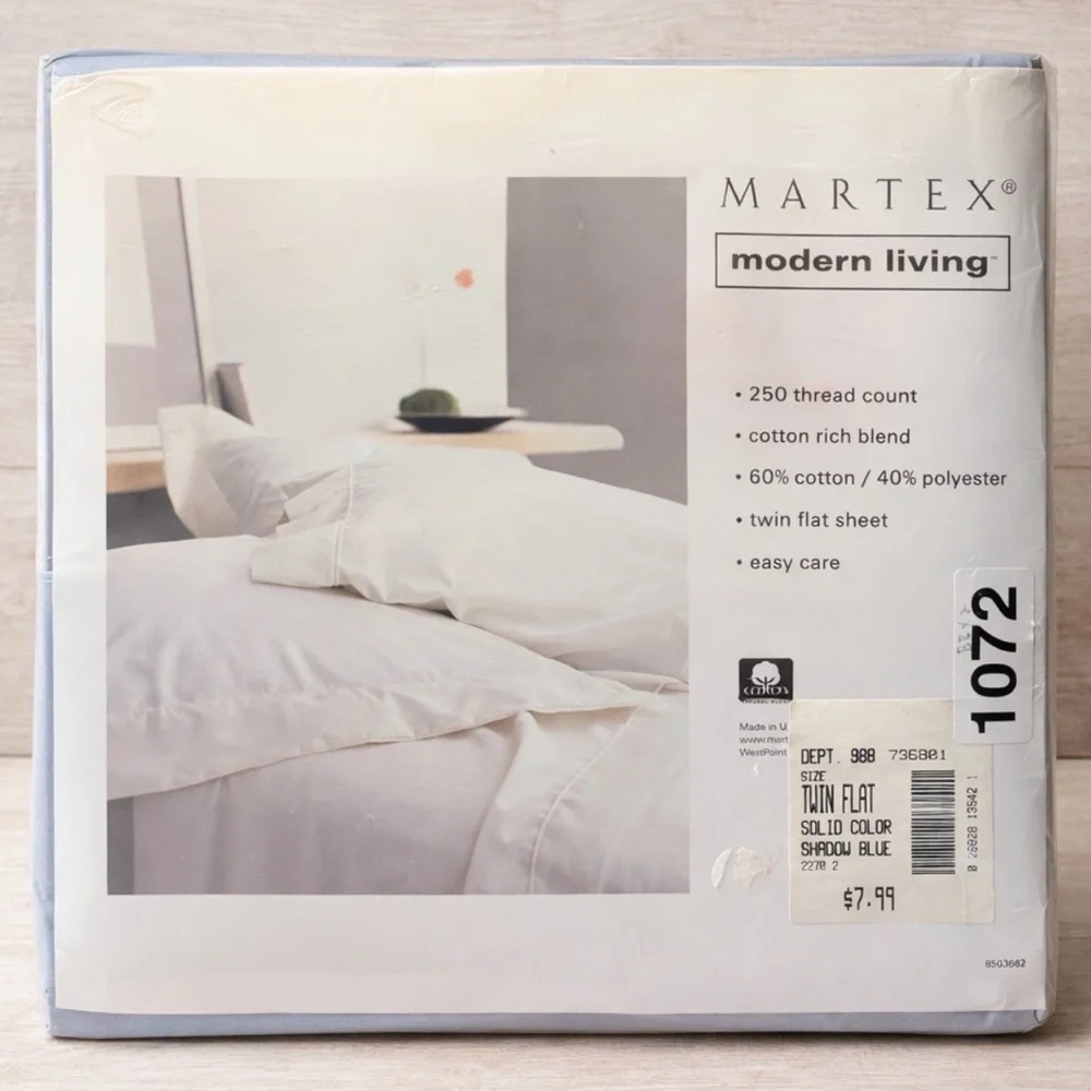 Vintage Martex Twin Flat Sheet Blue Cotton Blend Fabric 250CT Sewing Craft